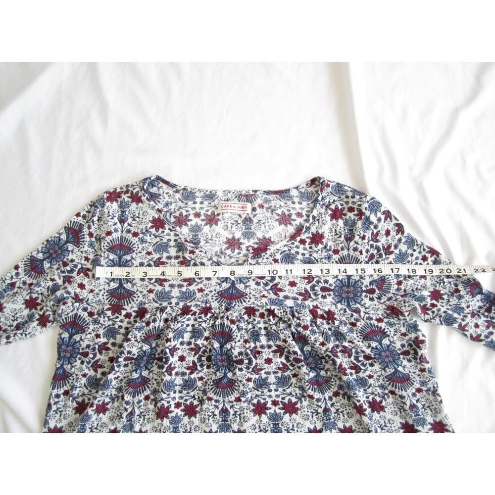 Cape Juby Sz M Floral Blouse‎ Top Red Blue Boho Peasant Style V-Neck Flowy (WB7) - Picture 4 of 8